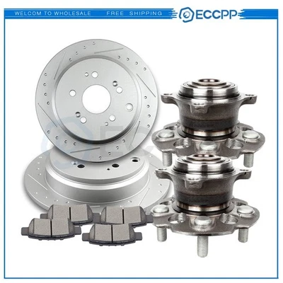 Rear Slot Brake Rotors Ceramic Pads & Wheel Hub Bearings For 05-10 Honda Odyssey Foto 1 de 4