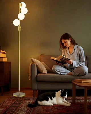 Dimmable (Brightness Adjustable) Globe Floor Lamp, Gold Standing Lamps with 4... - Image 1 of 4