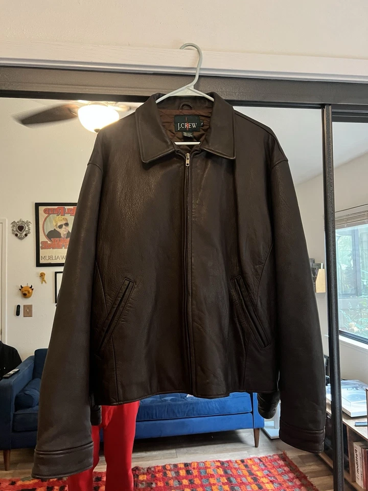 J. Chaqueta de cuero Crew vintage para hombre L marrón Foto 1 de 4