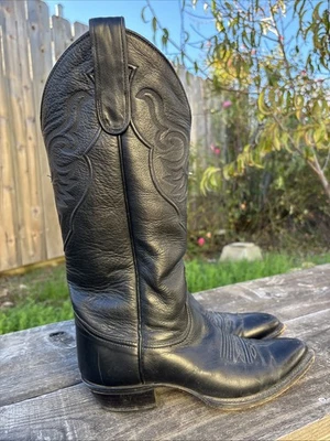 Vintage 90's Larry Mahan Womens 7.5 Black Western Tall Pointy Boho Cowgirl Boots - Image 1 of 4