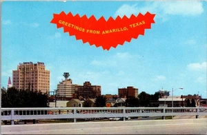 Greetings from AMARILLO, Texas TX Skyline View from Expressway Postcard - Picture 1 of 2