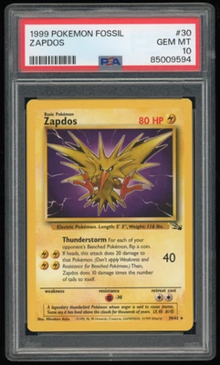 1999 POKEMON FOSSIL #30/62 ZAPDOS PSA 10 ***LOW POP 127*** - Image 1 of 2