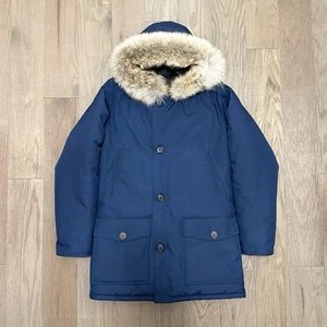 Woolrich Down Arctic Parka Jacket Blue Coyote Fur Heavy Duty Size Small USA - Picture 1 of 17