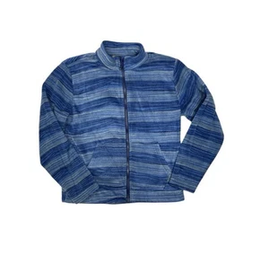 Eddie Bauer Youth Kids Size M 10-12 Long Sleeve Striped Blue Fleece Jacket - Picture 1 of 4