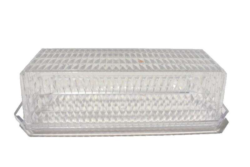 Plato de mantequilla vintage flecha 202 plástico transparente con tapa patrón de diamante geométrico Foto 1 de 4