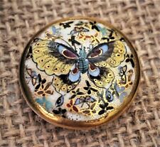 Vintage Satsuma Porcelain Butterflies Button - 7/8"