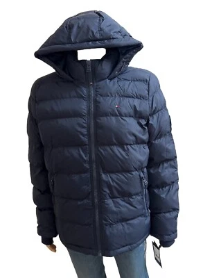 Tommy Hilfiger Hooded Wind Resistant Puffer Jacket Navy Dark Blue Men’s Medium M - Image 1 of 4