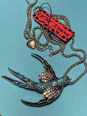 Collar/Pin Plata Betsey Johnson Multicolor Cristal Azul Golondrina Paloma Pájaro Foto 1 de 3