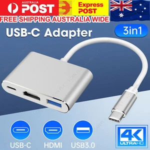 3IN1 Type-C to USB-C HDMI USB 3.0 Adapter Converter Cable Hub For Mac Air Pro DF - Picture 1 of 12