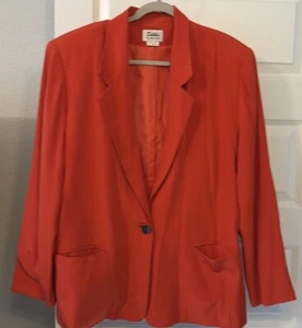 VTG Women's 100% Silk Red Jacket Blazer Sz: 18 Work Wear Classic Tailored Lined - Picture 1 of 16