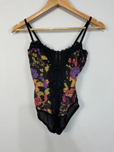 Free People FP Intimately Lace Corset Bodysuit Floral Print Black Multi Size XS - Picture 1 of 11