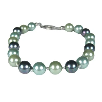 Браслет из бисера с зеленым искусственным жемчугом 9,5 дюйма женская бижутерия застежка-рыба 8 мм - Изображение 1 из 4