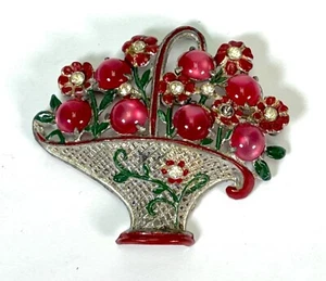 Vintage Silvertone Pink Moonglow Lucite Rhinestone / Enamel Bouquet Brooch - Picture 1 of 6