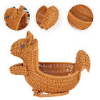  Desktop Fruit Container Safe Rattan Basket with Lid Bread Tray Cover