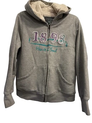 Moletom com capuz Cocoa Platinum W-Med Peace On Front zíper completo cinza lã grossa forrado GG - Imagem 1 de 4