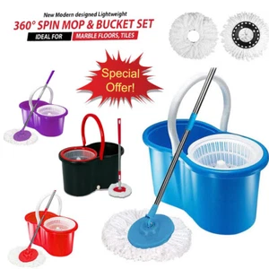 Juego de fregona y cubo con cabezal de fregona gratis 2 almohadillas cubo de plástico mango de acero - Imagen 1 de 6