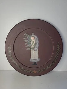 Primitive Santa Claus Wooden Plate Donna White Signed Folk Art Christmas 13" - Picture 1 of 7