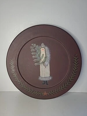 Primitive Santa Claus Wooden Plate Donna White Signed Folk Art Christmas 13" - Image 1 of 4