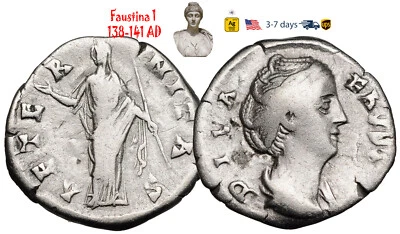 Antigua moneda Imperio Romano plata Faustina 1 138 141 dC esposa ANTONINO PÍO #32702 Foto 1 de 3