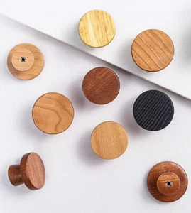 Wooden Cabinet Knob Round Single Hole Handle Drawer Wardrobe Pull Furniture - Picture 1 of 19