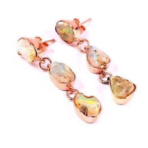 Opal Rough Earrings Rose Gold Handmade Earrings Unique Design Jewelry Rose Gold