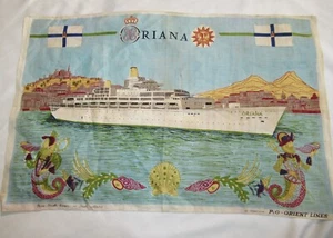 Toalla de té vintage Oriana Cruise Ship 20x31" P&O Orient Lines lino irlandés puro - Imagen 1 de 7