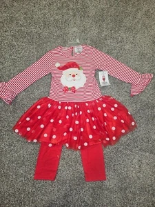 Girl's Size 5 Santa 2 Piece ADORABLE Long Sleeve Christmas Outfit BNWT - Picture 1 of 3