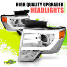 Led Drl U-Halo Projector Headlight Lamps For Ford F150 09-14 Chrome Amber L+R