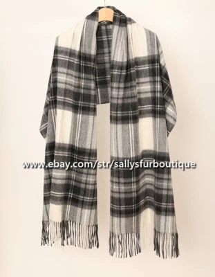 Sallys Luxury Mongolian Cashmere Shawl Wrap Cape Check Large Blanket 220*70cm - Image 1 of 4