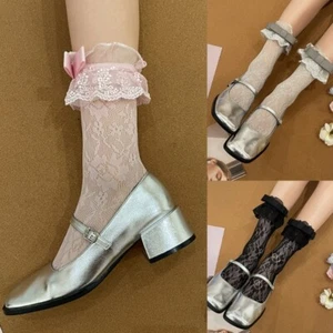 JK Girl Sheer Flower Lace Ankle Socks Elegant Bowknot Ruffle Frilly Socks - Picture 1 of 11