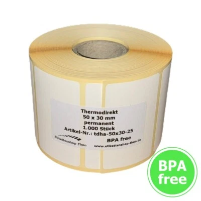ETIKETTENSHOP THON Thermo Etiketten auf Rolle 50 x 30 mm selbstklebend - für Zebra, Brother Drucker