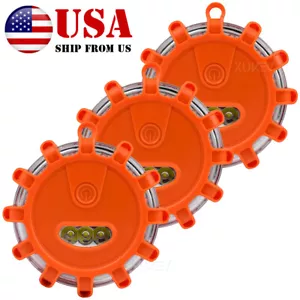 3X LED Road Flares Emergency Disc Safety Light Flashing Warning Roadside Beacon - Picture 1 of 9