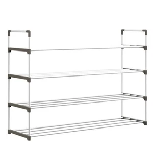 4-Tier Shoe Organizer Rack Shelf Holds 20 Pairs Sneakers Entryway Closet White - Picture 1 of 8