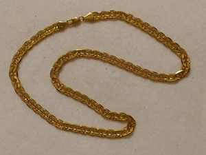 14K Gold Plated Chain Necklace- Flat Link Textured Style -24 in Long -8 mm Wide - Picture 1 of 5