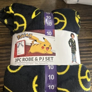 Pokemon | Boys 3-Piece Super Soft Hooded Robe & Pajama Set Size 10 - Picture 1 of 2