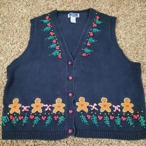 Vintage Knit Christmas Sweater Vest, Gingerbread Men Womens Med Lrg, Ugly Party  - Picture 1 of 7