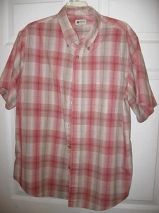 Haggar Short Sleeve Button-Down Shirt Orange/Gray Plaid Men's Large - Picture 1 of 3