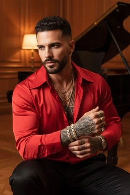 Barabas Men's Spear Point Collar Shiny Long Sleeve Shirt 4B102 - Image 1 of 4