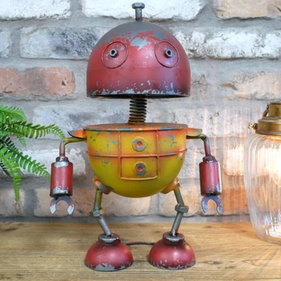 Metal Robot “Rusty Ray” – Retro Red & Yellow Garden Ornament with Wobbly Parts - Image 1 of 4