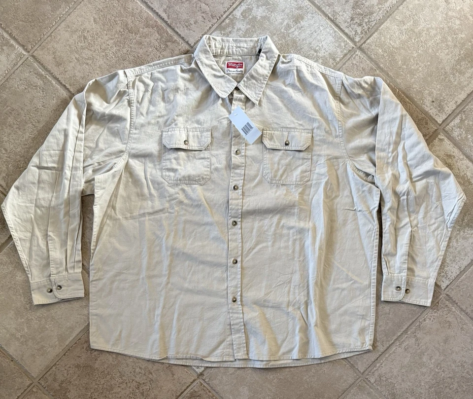 Wrangler Premium Quality Mens Khaki Pocket Button Up Work Shirt Brown Size 3XL - Image 1 of 1