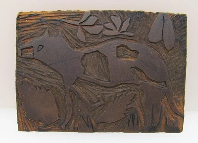 Fuchs  im Wald Originaler Abstrakter Expression Linolschnitt Druckplatte - Bild 1 von 3