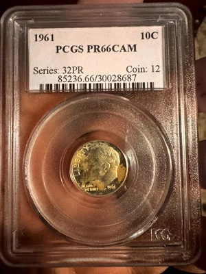 🔥1961 10C ROSEVELT  DIME SILVER PCGS PR 66 CAM🔥 - Image 1 of 4