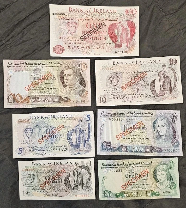 Bank Of Ireland COMPLETE SPECIMEN SET 1978  #4881  w/COA MINT CONDITION RARE - Image 1 of 3