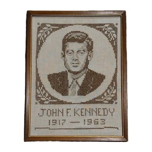 Vintage John F Kennedy JFK Cross Stitch 13 X 17" RARE - Picture 1 of 9