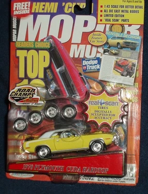 Road Champs 1970 Plymouth Cuda amarillo/blanco neumáticos escaneados reales escala 1/43 O Foto 1 de 4