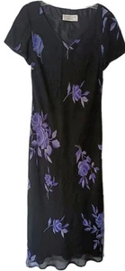 Maxi Vestido Jones New York Talla 6 Negro Púrpura Estampado Floral Y2K Fairy Grunge - Imagen 1 de 8