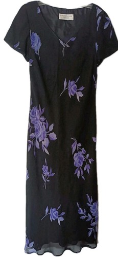 VETEMENTS Maxi abito Jones New York taglia 6 nero viola stampa floreale Y2K Fairy Grunge