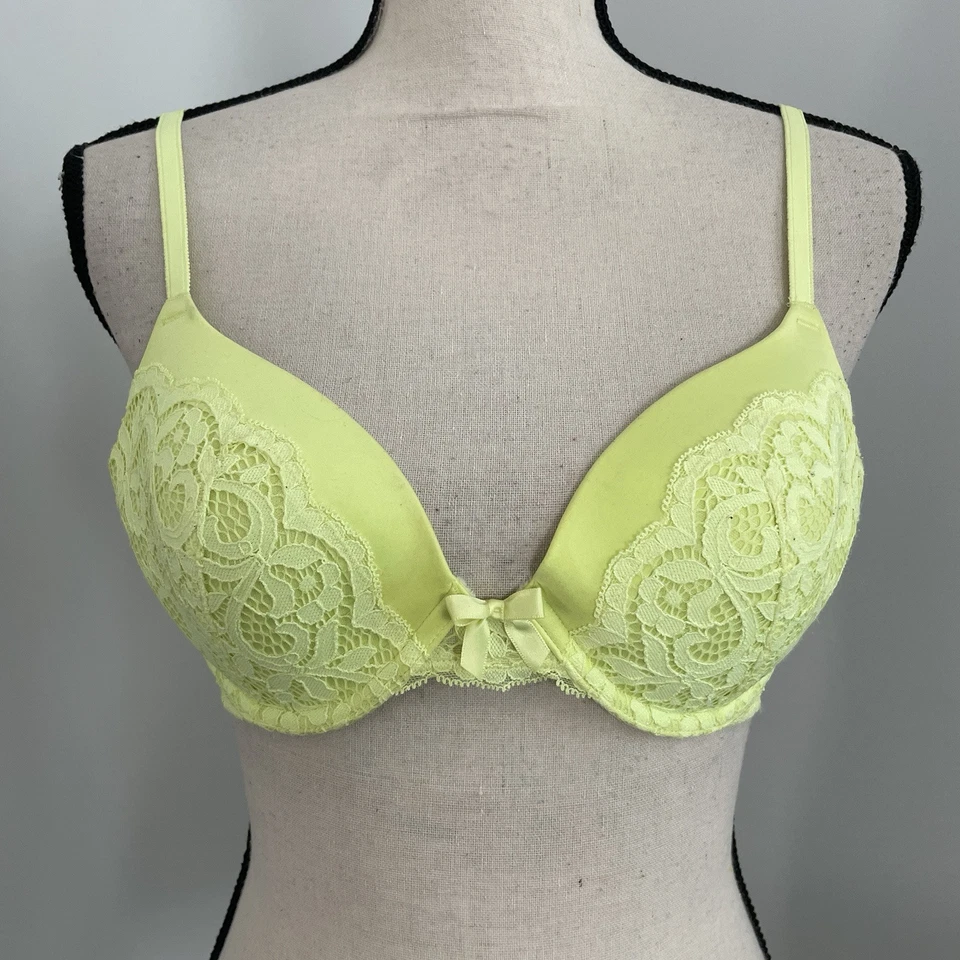 Sujetador push up acolchado de encaje Aerie 34B floral amarillo brillante camiseta sujetador lazo de moda Foto 1 de 4