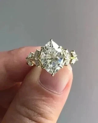 14K Yellow Gold Plated 4Ct Marquise Cut Lab-Created Moissanite Engagement Ring - Image 1 of 4