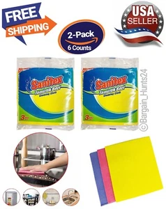 6 Count Cellulose Sponge Wipes Reusable Cleaning Cloth for Home (Pack of 2) -New - Picture 1 of 7